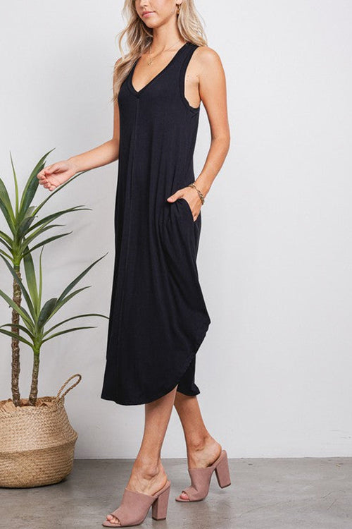 I THINK NOT V Neck Tank Midi Dress