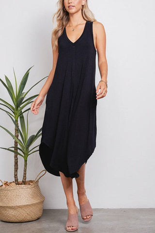 I THINK NOT V Neck Tank Midi Dress