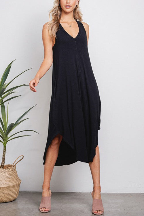 I THINK NOT V Neck Tank Midi Dress