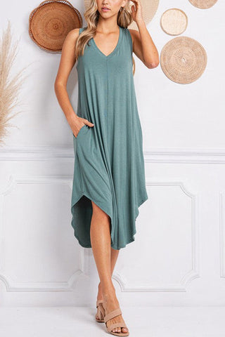 I THINK NOT V Neck Tank Midi Dress