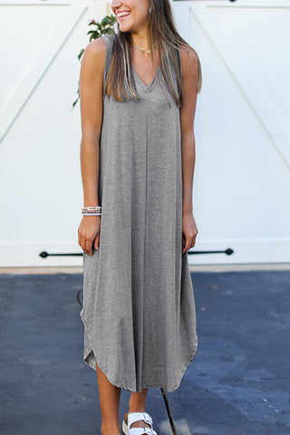 I THINK NOT V Neck Tank Midi Dress