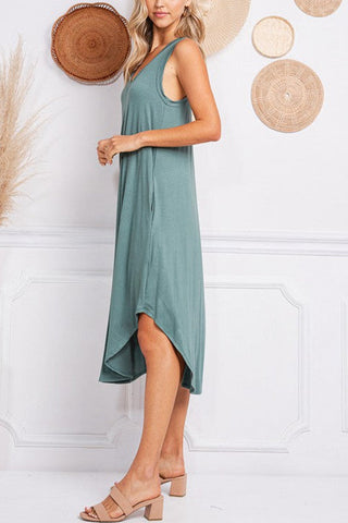 I THINK NOT V Neck Tank Midi Dress