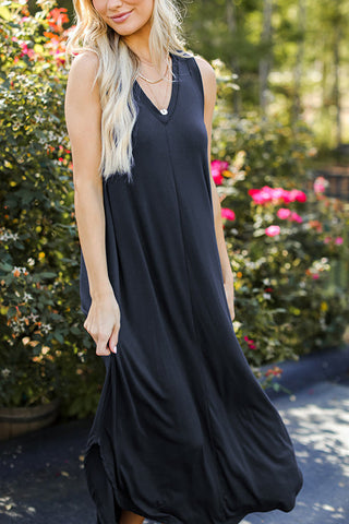 I THINK NOT V Neck Tank Midi Dress