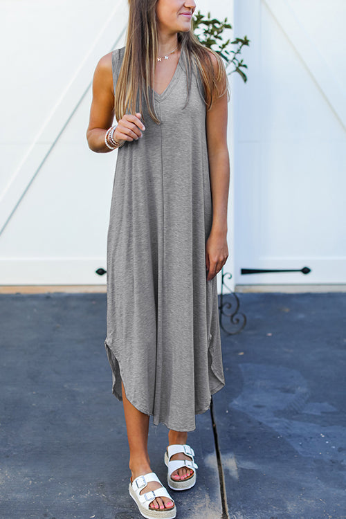 I THINK NOT V Neck Tank Midi Dress