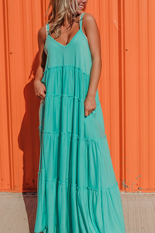 Tiered Pockets Slip Maxi Dress