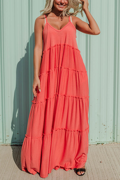 Tiered Pockets Slip Maxi Dress