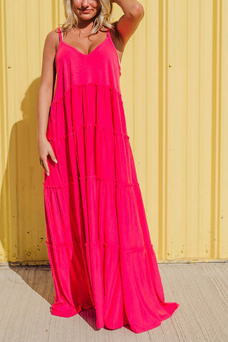 Tiered Pockets Slip Maxi Dress