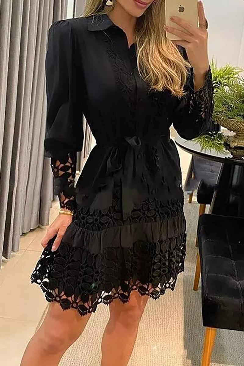 A Toast To Myself Lace Patchwork Shirt Dress