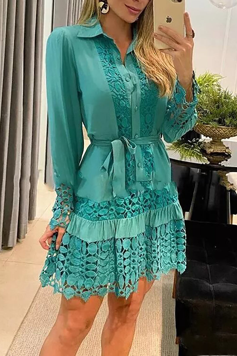 A Toast To Myself Lace Patchwork Shirt Dress