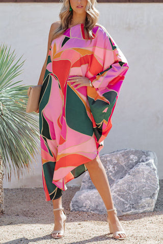 Multi Print Asymmetrical One Shoulder Dress