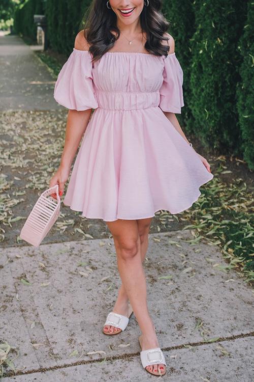 Off Shoulder Puff Sleeve Mini Dress