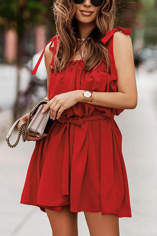 Solid Tie Shoulder Mini Dress