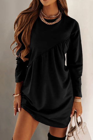 O Neck Long Sleeve Babydoll Tunic Dress