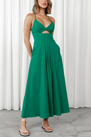 Cut Out Backless V Neck Maxi Dress