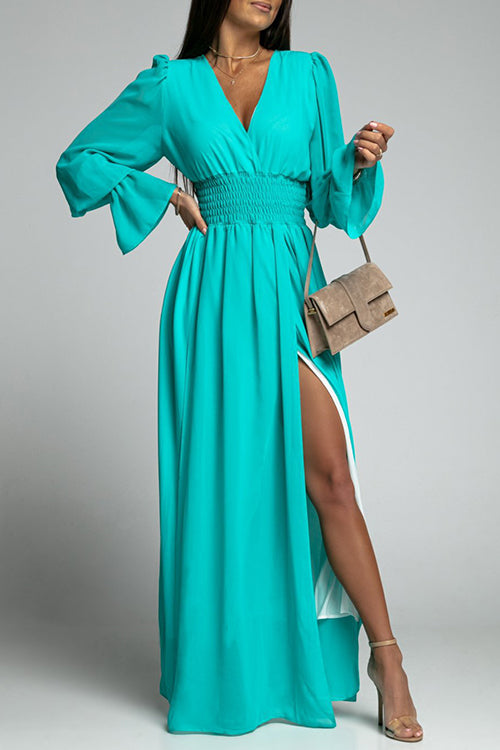 Empire Waist V Neck Slit Maxi Dress