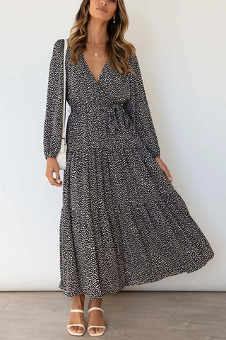 Print Belted Long Sleeve Maxi Dress