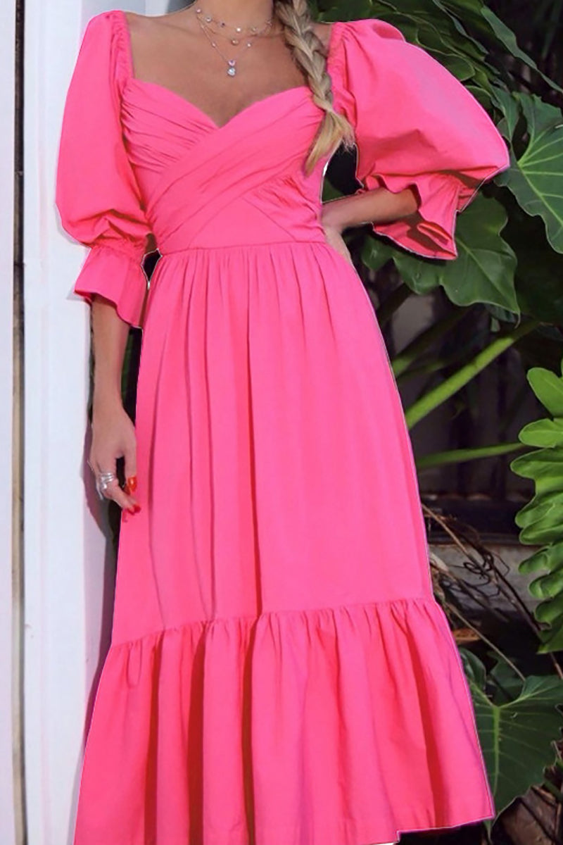 Surplice Neck Puff Sleeve Maxi Dress