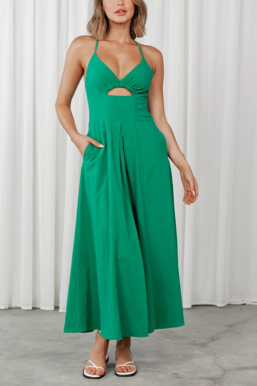 Cut Out Backless V Neck Maxi Dress