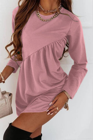 O Neck Long Sleeve Babydoll Tunic Dress