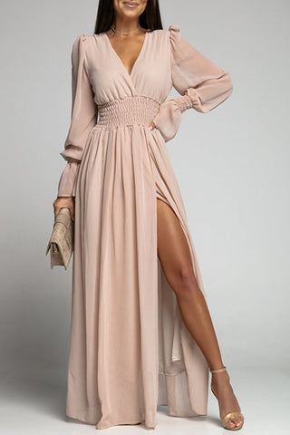 Empire Waist V Neck Slit Maxi Dress