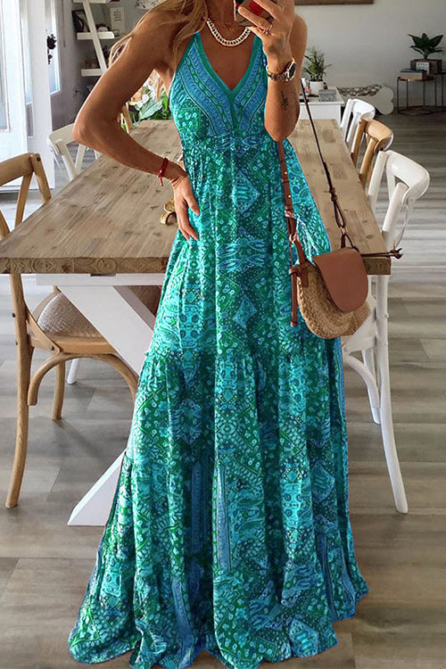 Boho Print Slip Maxi Dress