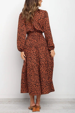 Print Belted Long Sleeve Maxi Dress