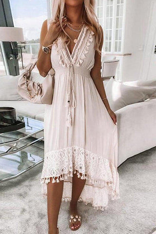 Tassels V Neck Sleeveless Swallow Dress