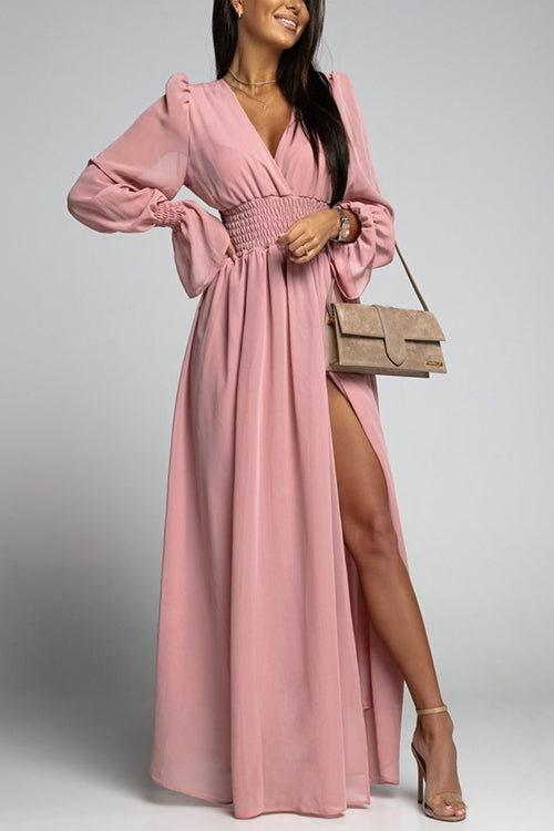 Empire Waist V Neck Slit Maxi Dress