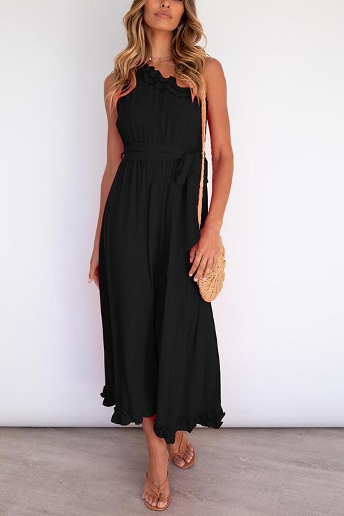 Ruffles One Shoulder Belted Maxi Dress