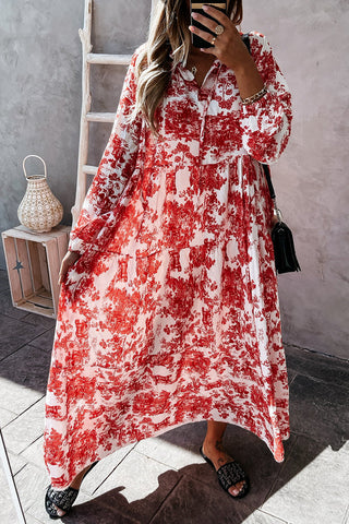 Floral V Neck Long Sleeve Maxi Dress