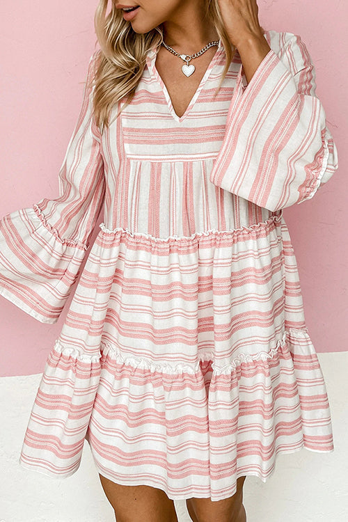 Striped Flares Sleeve Tiered Mini Dress