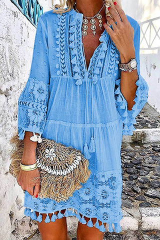 Boho Tassels V Neck Seven Sleeve Dress