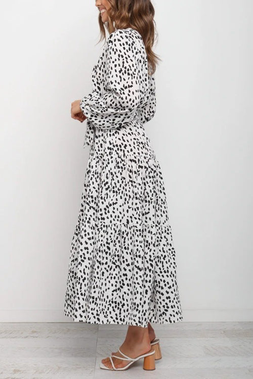 Print Belted Long Sleeve Maxi Dress