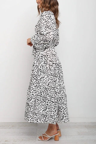 Print Belted Long Sleeve Maxi Dress