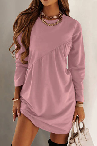 O Neck Long Sleeve Babydoll Tunic Dress