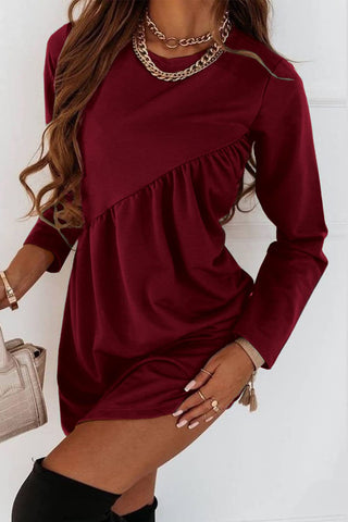 O Neck Long Sleeve Babydoll Tunic Dress