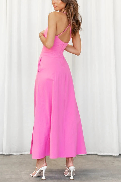 Cut Out Backless V Neck Maxi Dress