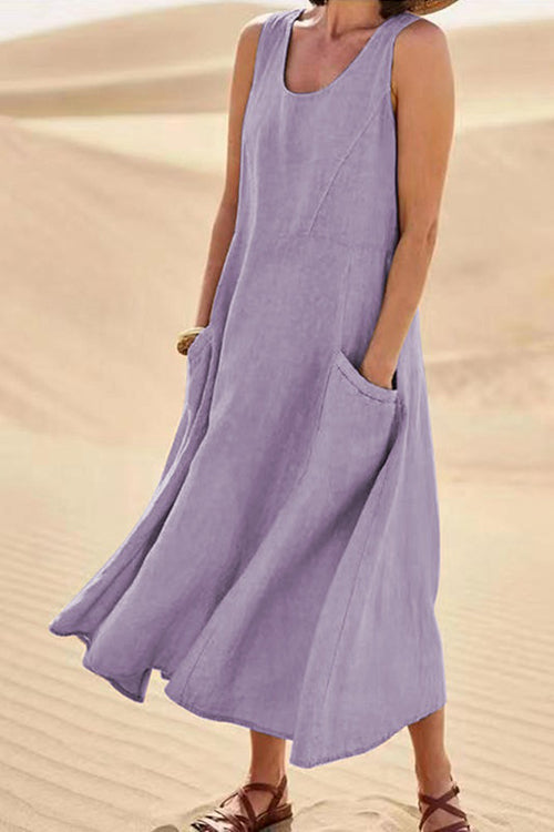 O Neck Pocket Sleeveless Maxi Dress