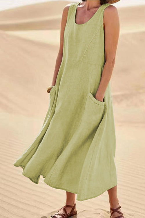 O Neck Pocket Sleeveless Maxi Dress