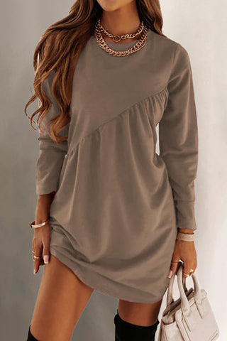 O Neck Long Sleeve Babydoll Tunic Dress