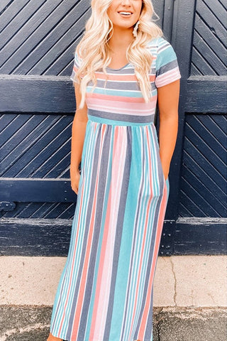 Stripe On Cue Pockets Maxi Dress