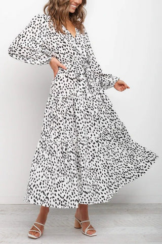 Print Belted Long Sleeve Maxi Dress