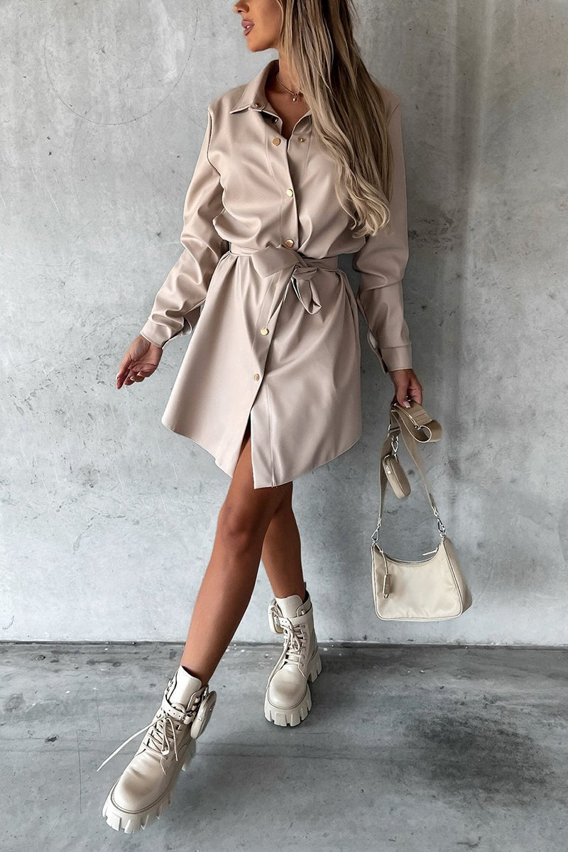 Timeless Button Down Faux Leather Shacket Dress