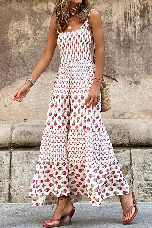 Printed Smocked Ruffle Maxi Dress