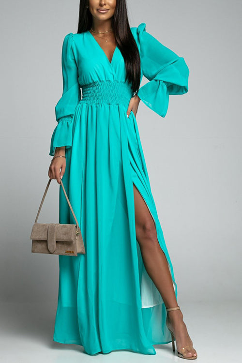 Empire Waist V Neck Slit Maxi Dress