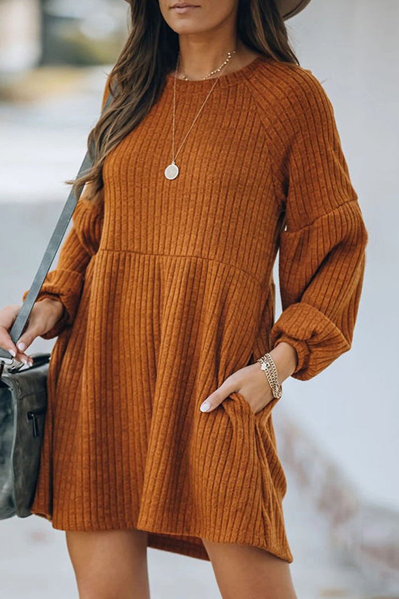 Pockets Long Sleeve Mini Dress