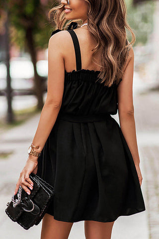 Solid Tie Shoulder Mini Dress