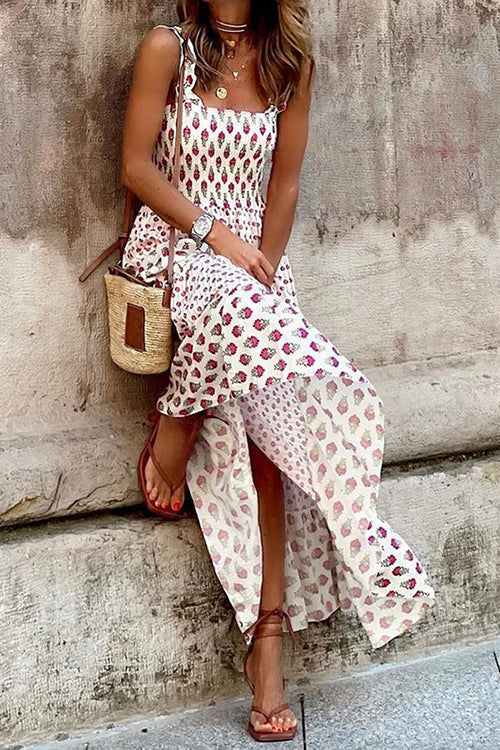 Printed Smocked Ruffle Maxi Dress