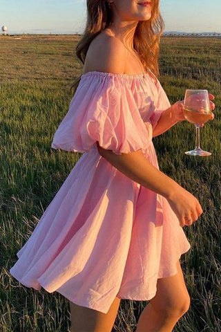 Off Shoulder Puff Sleeve Mini Dress