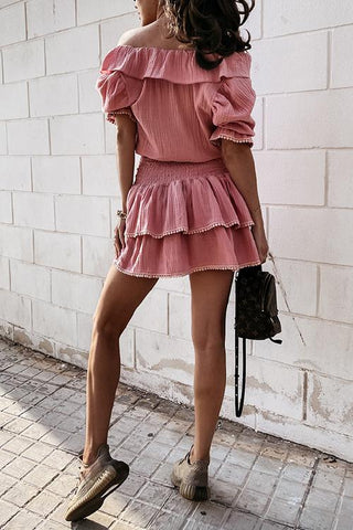 Elastic Ruffles V Neck Mini Dress